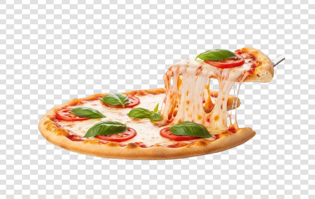 Foto Recortada Pizza Queijo Derretido Manjericão PNG Fundo Transparente