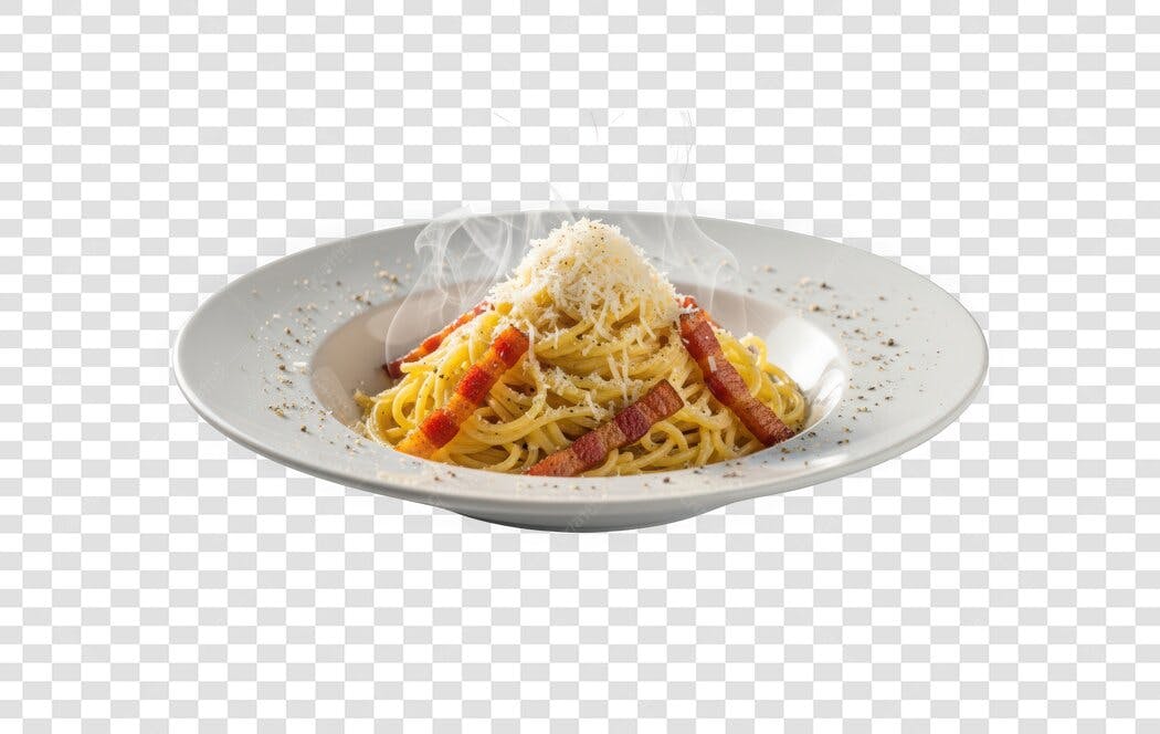 Foto Recortada Prato de Macarrão Carbonara PNG Fundo Transparente