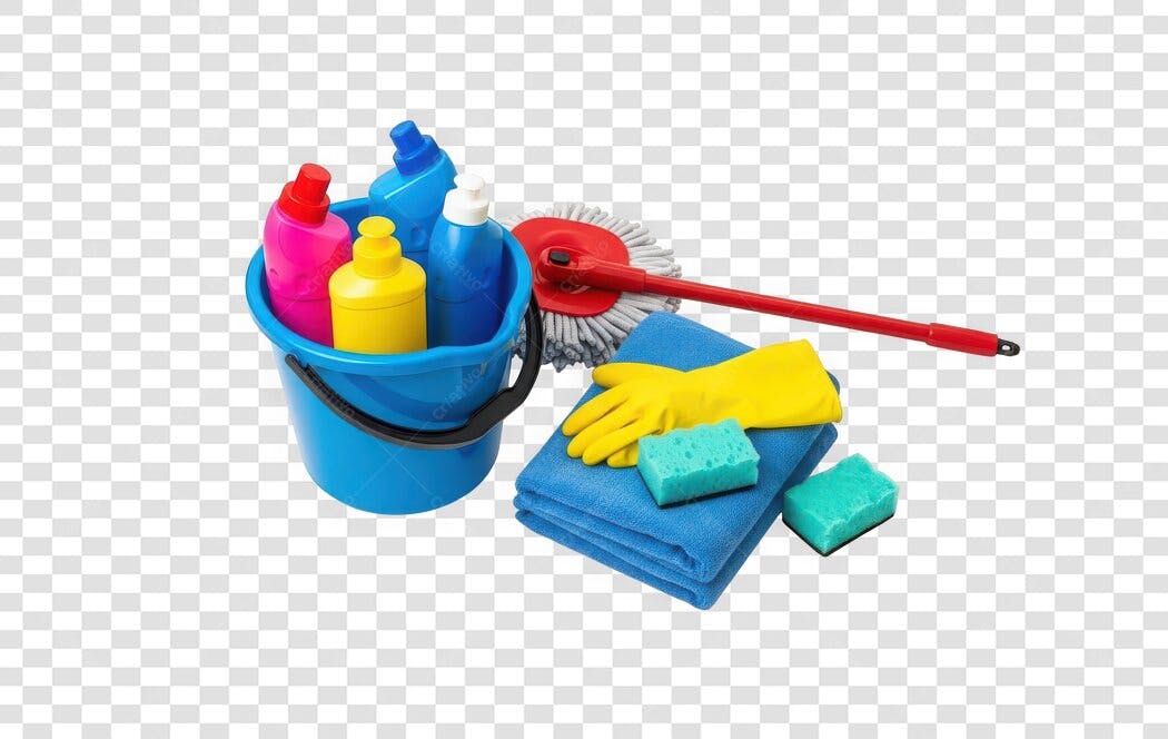 Foto Recortada Produtos de Limpeza Balde Rodo PNG Fundo Transparente