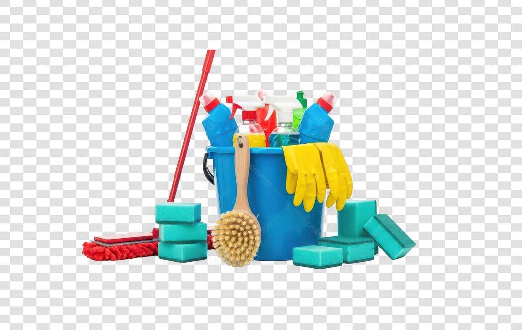 Foto Recortada Produtos de Limpeza Balde Vassoura PNG Fundo Transparente