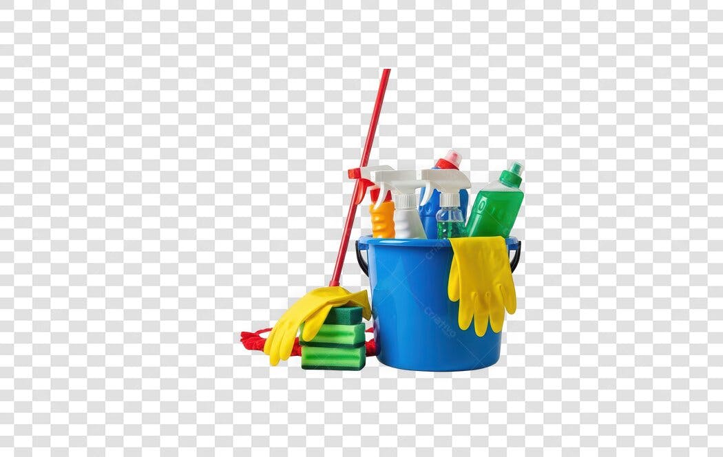 Foto Recortada Produtos de Limpeza Balde Vassoura PNG Fundo Transparente
