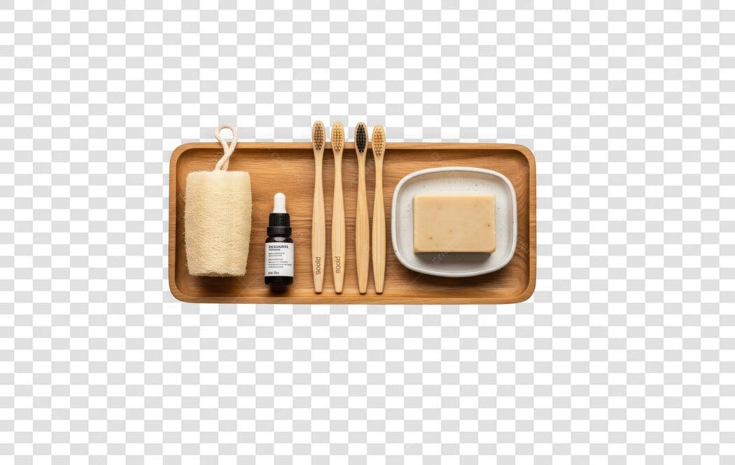 Foto Recortada Produtos Higiene Sustentável Bambu PNG Fundo Transparente