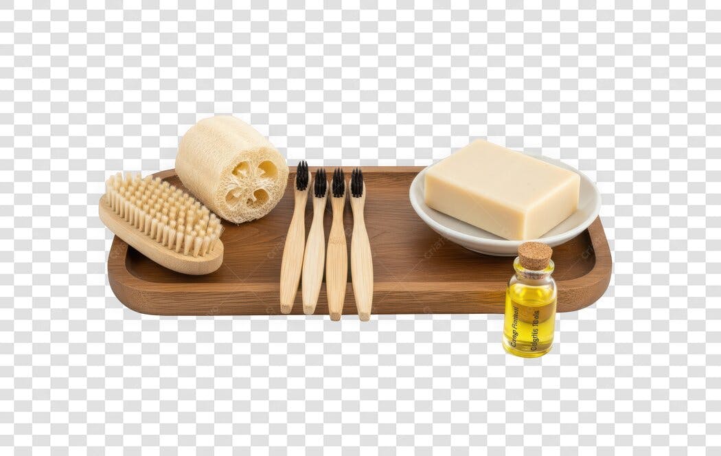 Foto Recortada Produtos Higiene Sustentável Bambu PNG Fundo Transparente