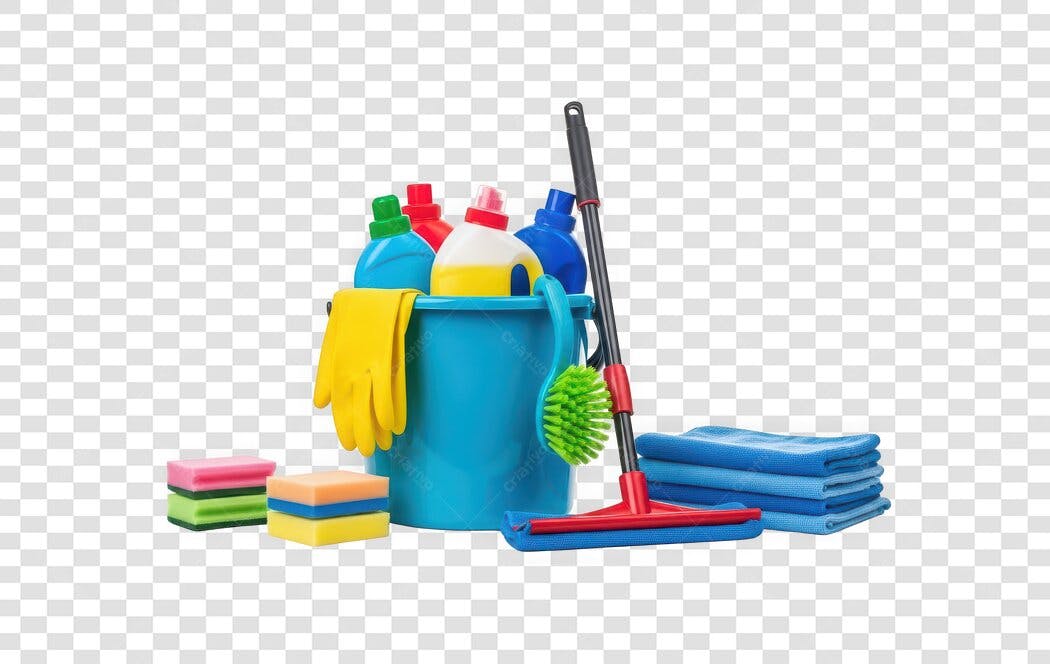 Foto Recortada Produtos Limpeza Balde Rodo PNG Fundo Transparente