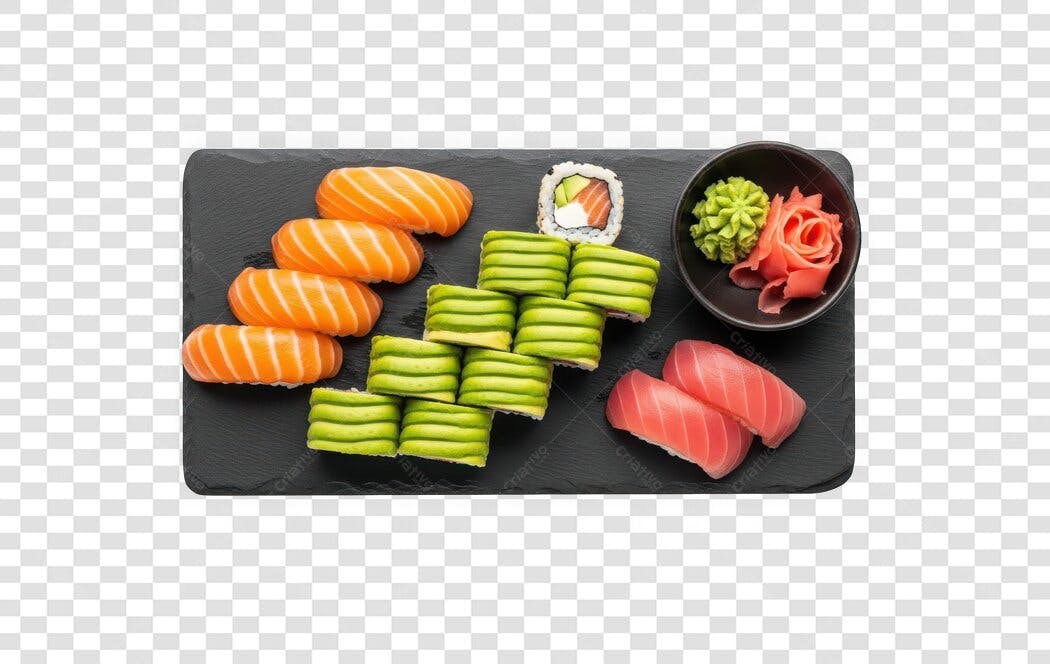 Foto Recortada Sushi Variado Salmão Atum PNG Fundo Transparente