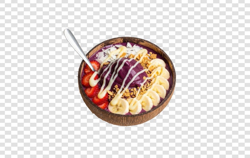Foto Recortada Tigela Açaí com Banana e Morango PNG Fundo Transparente