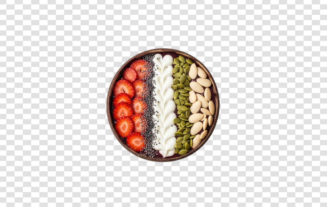 Foto Recortada Tigela Açaí Morango Sementes PNG Fundo Transparente