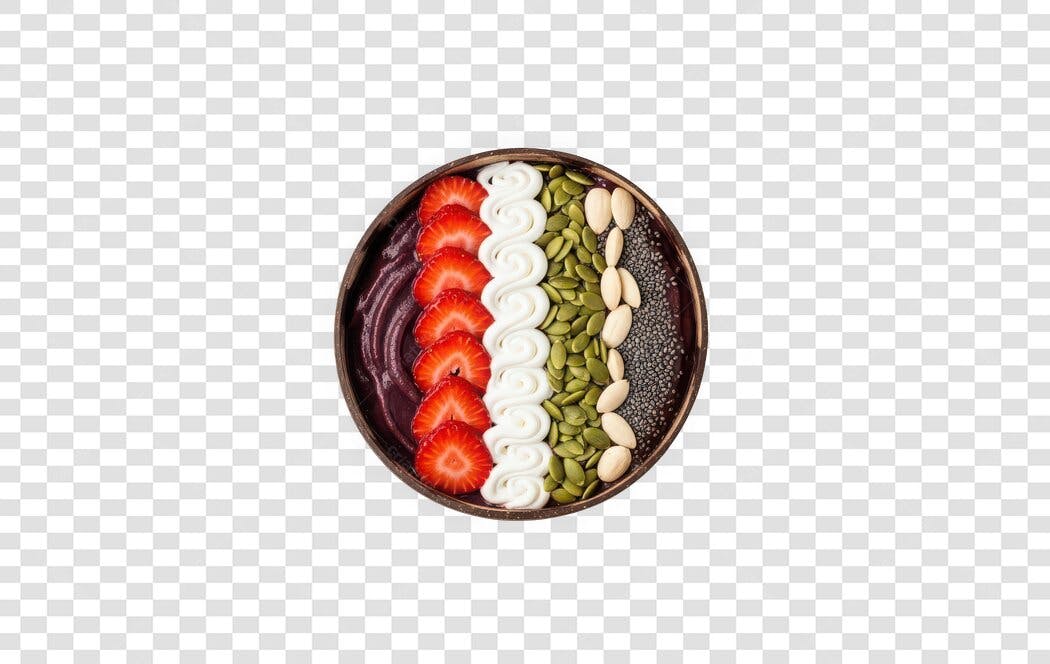 Foto Recortada Tigela Açaí Morango Sementes PNG Fundo Transparente