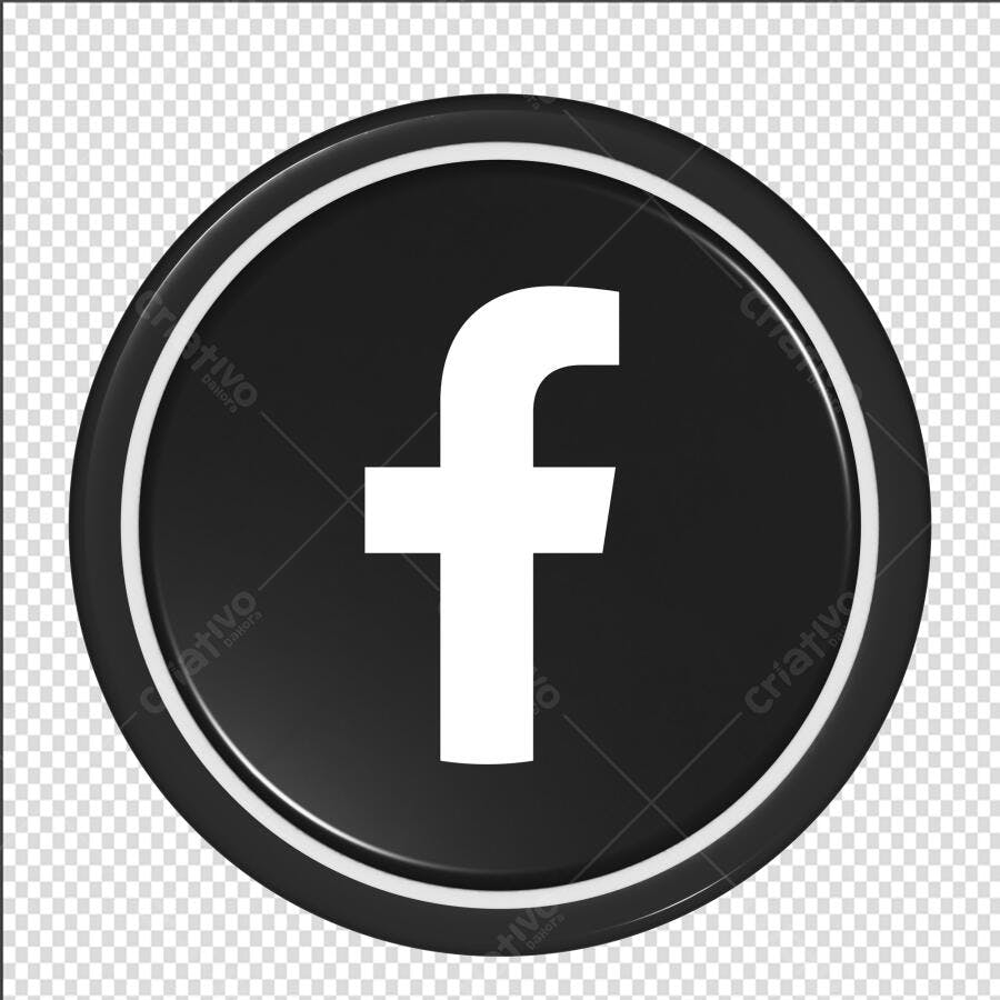 Ícone Facebook 3D Preto e Branco PNG Fundo Transparente