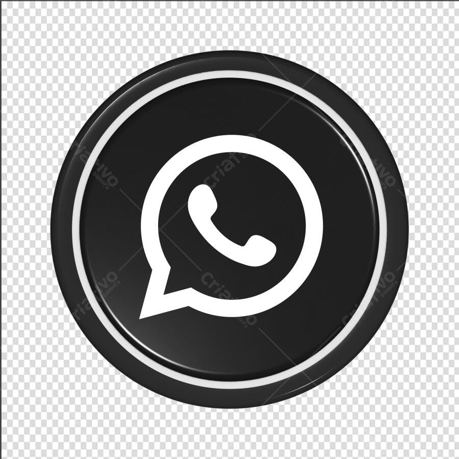 Ícone WhatsApp Preto 3D Redondo PNG Fundo Transparente