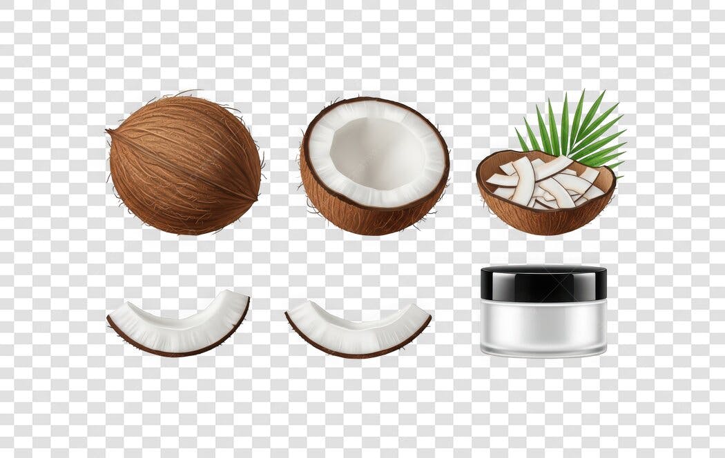 Ilustração Coco Fruta Tropical e Cosmético PNG Fundo Transparente
