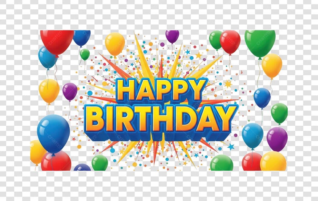 Ilustração Happy Birthday Balões Coloridos PNG Fundo Transparente
