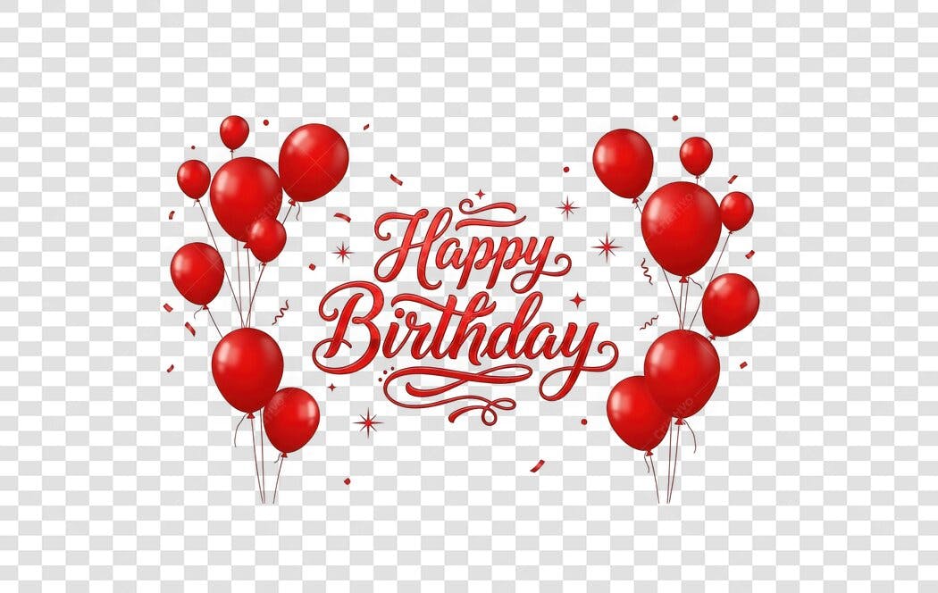 Ilustração Happy Birthday Balões Vermelhos PNG Fundo Transparente