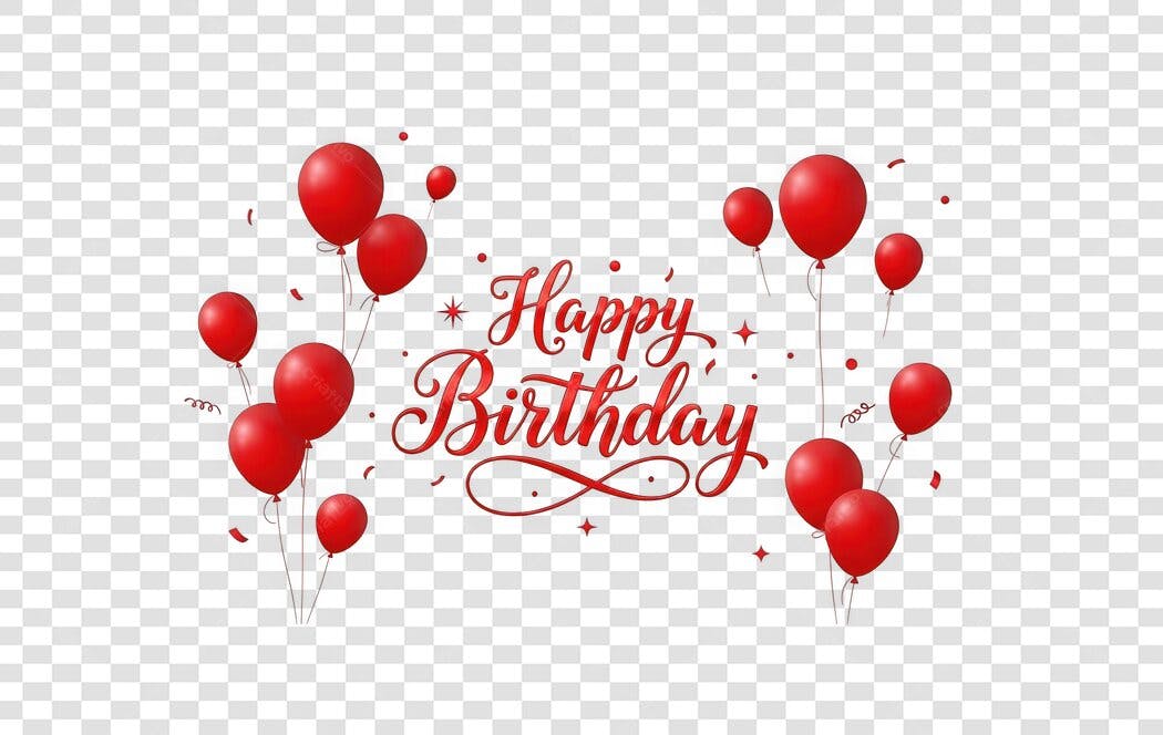 Ilustração Happy Birthday Balões Vermelhos PNG Fundo Transparente