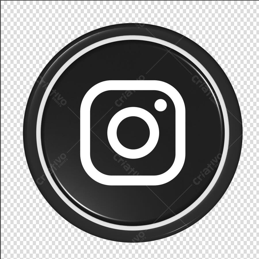 Logo Instagram 3D Preto e Branco PNG Fundo Transparente