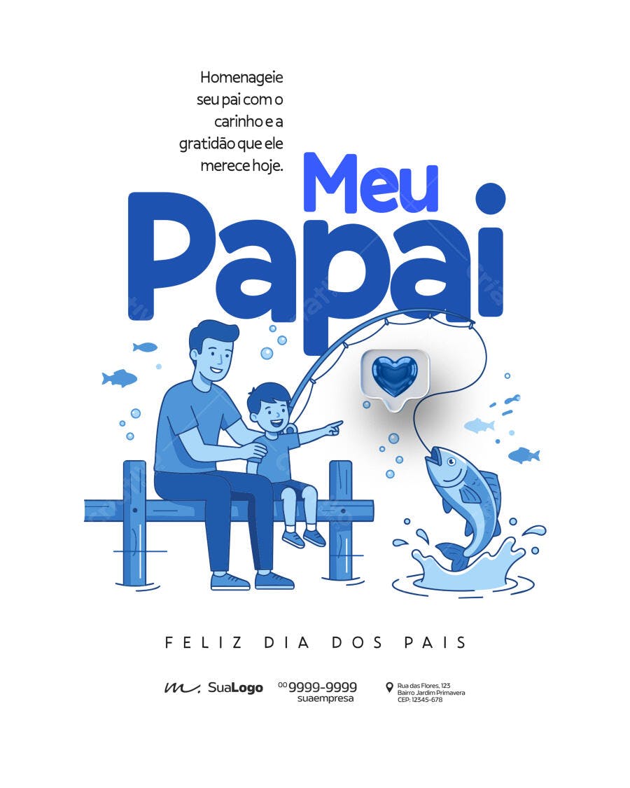 Post Dia dos Pais Pescaria Pai e Filho PSD Editável