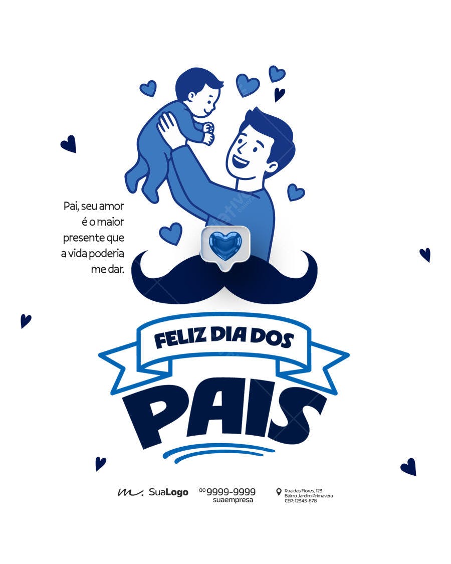 Post Instagram Dia dos Pais Ilustração Azul PSD Editável