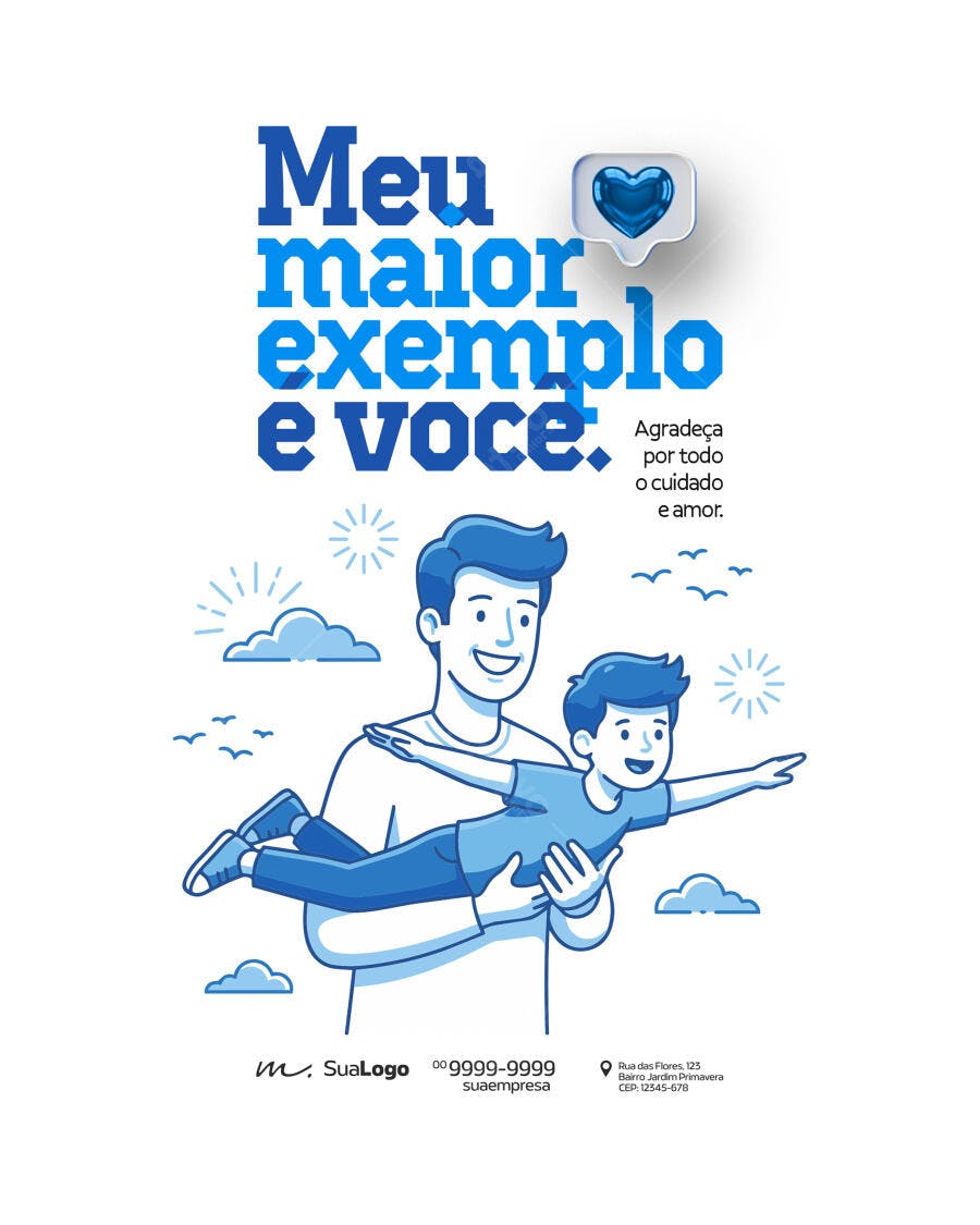 Post Instagram Dia dos Pais Ilustração Azul PSD Editável