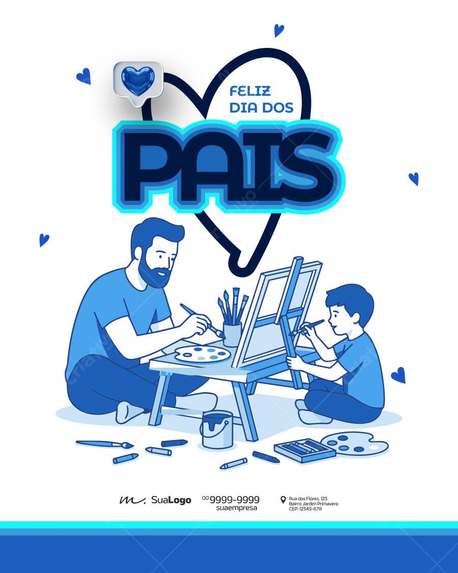 Post Instagram Dia dos Pais Ilustração Azul PSD Editável