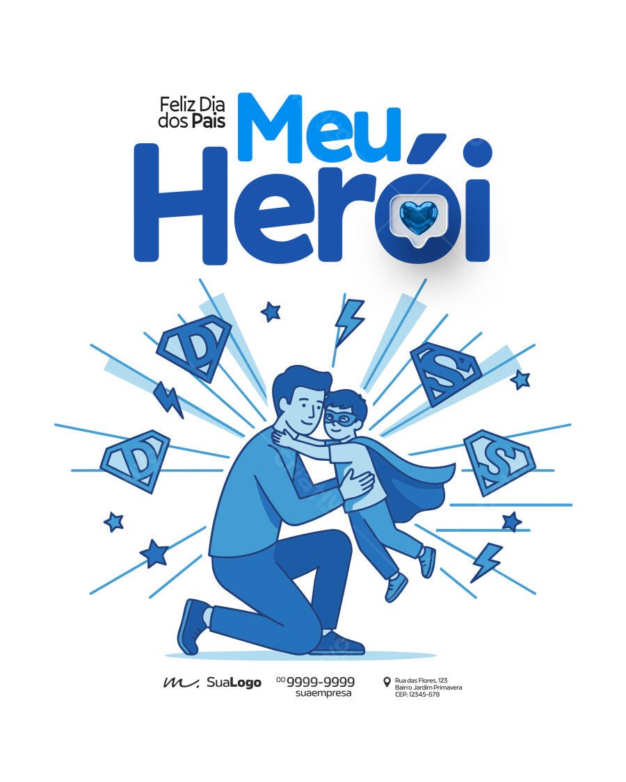 Post Instagram Dia dos Pais Meu Herói PSD Editável