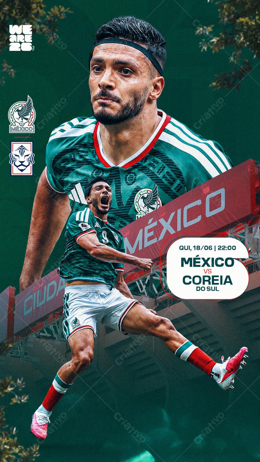 Post Instagram Futebol México vs Coreia do Sul PSD Editável
