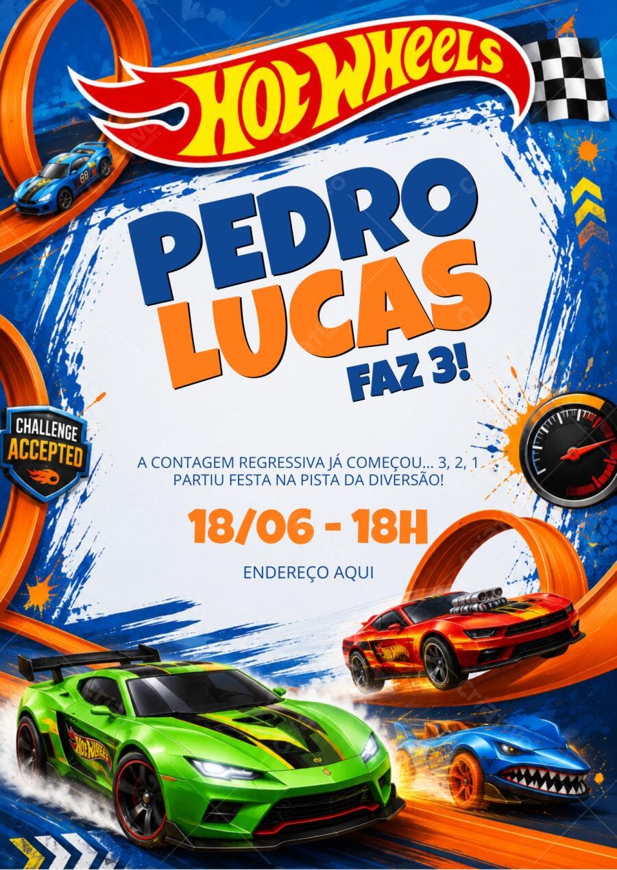 Convite Aniversário Hot Wheels 3 Anos Editável