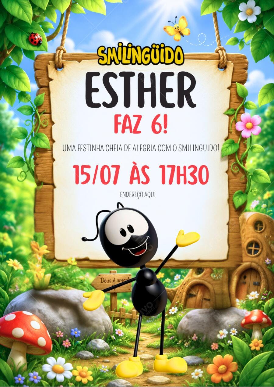 Convite Aniversário Infantil Smilingüido 6 Anos Editável