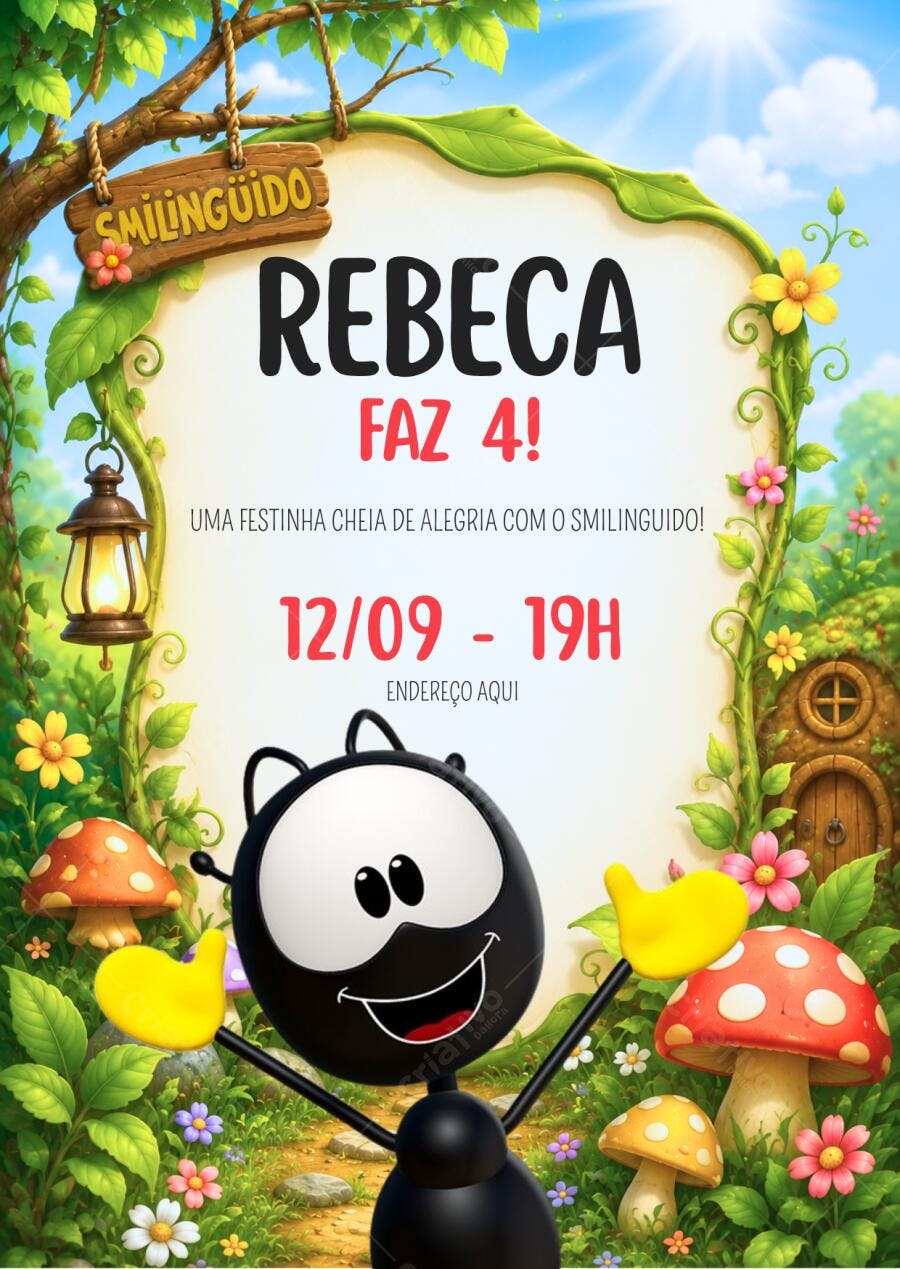 Convite Aniversário Smiliguido 4 Anos Editável
