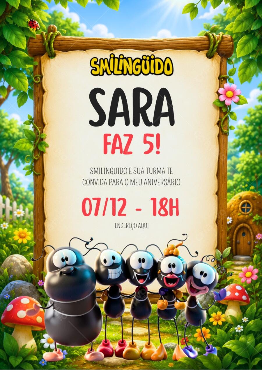 Convite Aniversário Smilingüido 5 Anos Editável
