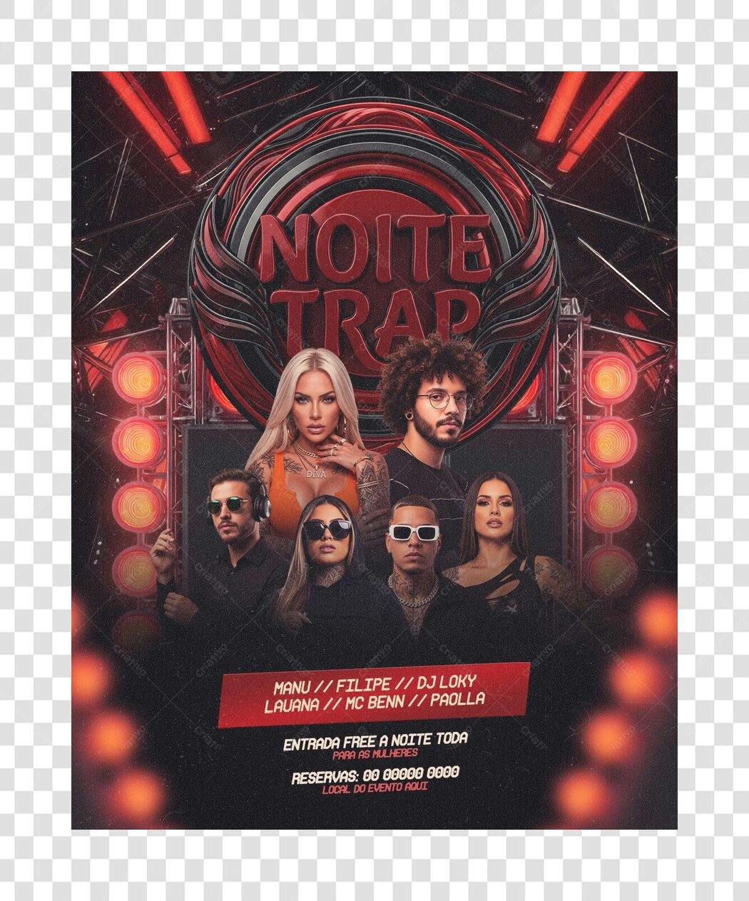 Flyer Noite Trap PSD Editável Festa Balada Vermelho