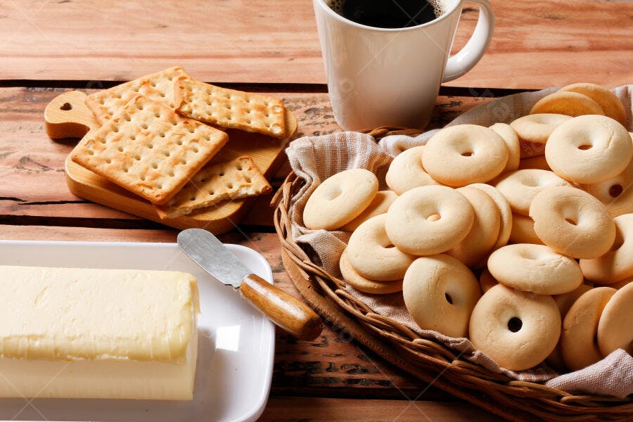 Foto Biscoitos de Polvilho Cream Cracker Manteiga Café da Manhã