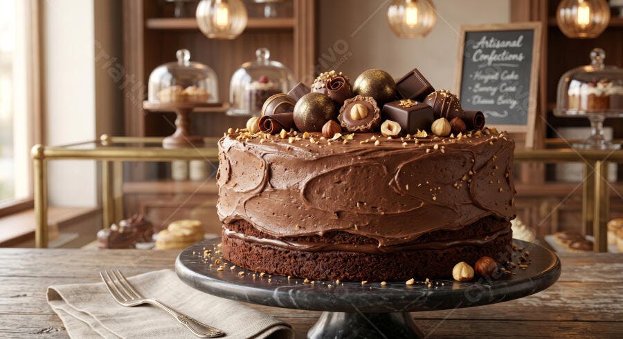 Foto Bolo de Chocolate com Avelãs e Bombons Confeitaria