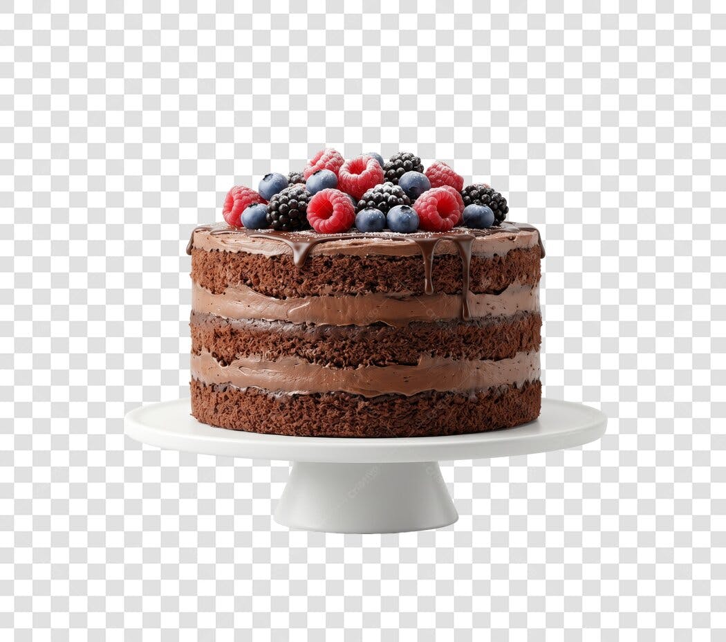 Foto Recortada Bolo de Chocolate com Frutas Vermelhas PNG Fundo Transparente