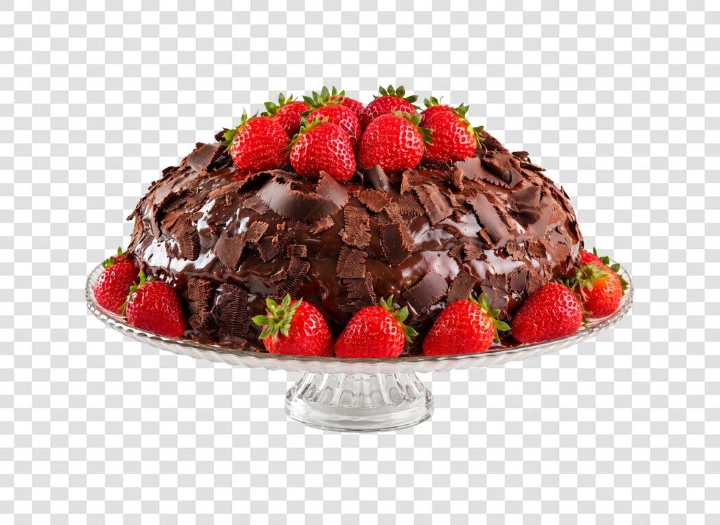 Foto Recortada Bolo de Chocolate com Morangos PNG Fundo Transparente