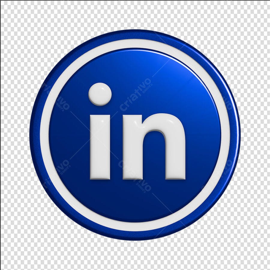 Logo LinkedIn 3D Azul Branco PNG Fundo Transparente