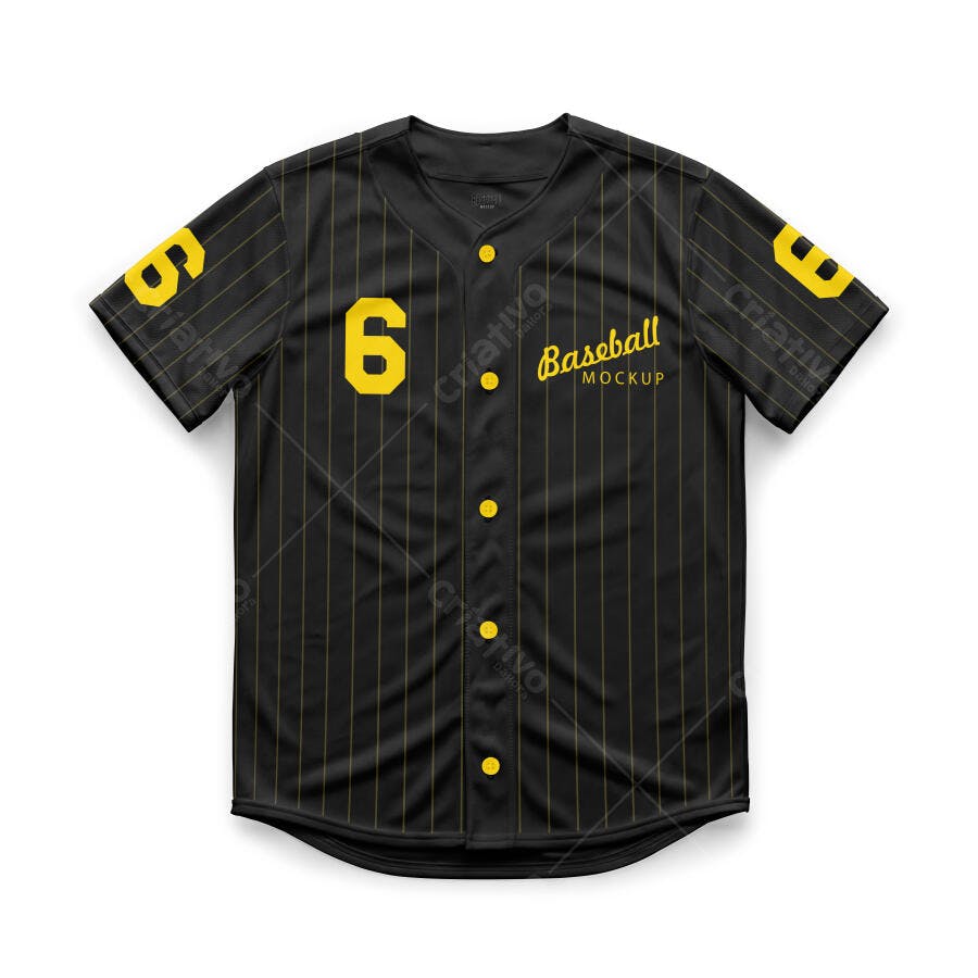 Mockup Camisa Baseball Listrada Preta Fundo Branco Editável