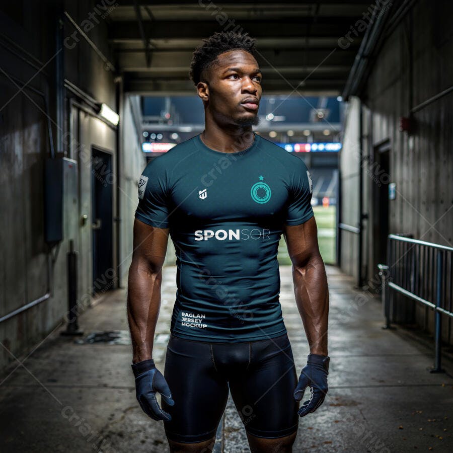 Mockup Camiseta Esportiva Masculina Túnel Estádio Editável
