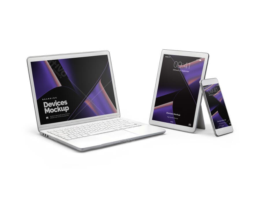 Mockup Dispositivos Notebook Tablet Celular Fundo Branco Editável