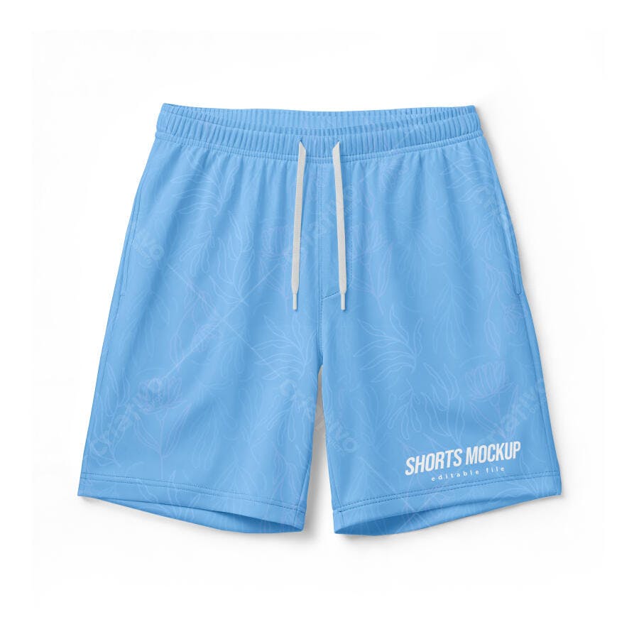 Mockup Shorts Masculino Azul Claro Fundo Branco Editável