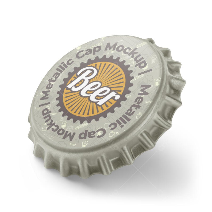 Mockup Tampa Garrafa Cerveja Metálica Fundo Branco Editável