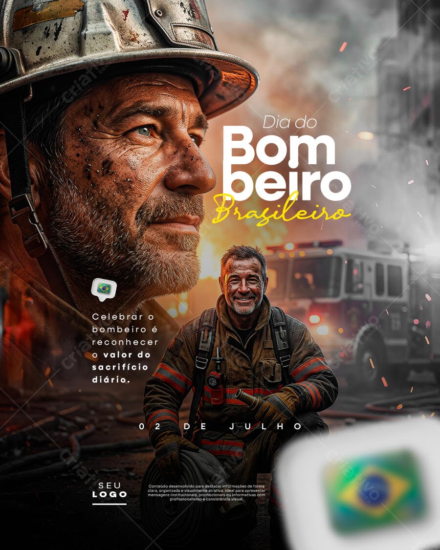 Post Dia do Bombeiro Brasileiro 02 de Julho PSD Editável