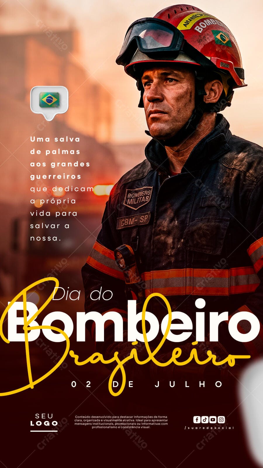 Post Instagram Dia do Bombeiro Brasileiro 02 de Julho PSD Editável