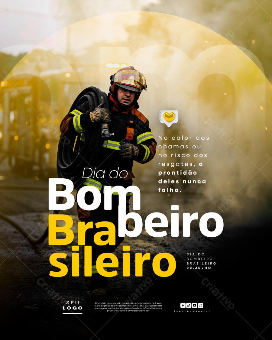 Post Instagram Dia do Bombeiro Brasileiro 02 de Julho PSD Editável