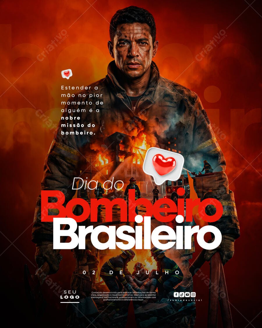 Post Instagram Dia do Bombeiro Brasileiro 02 de Julho PSD Editável