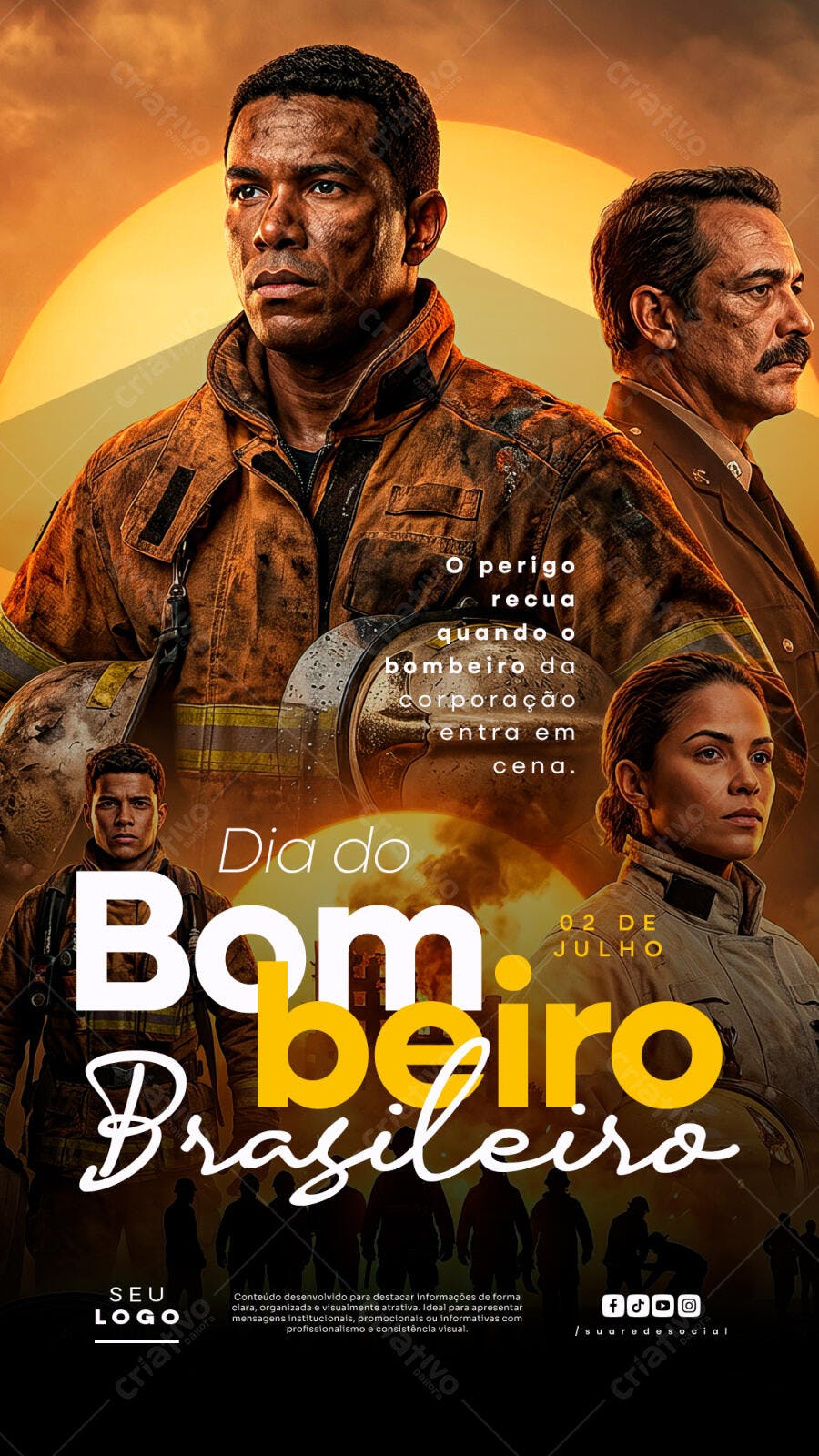 Post Instagram Dia do Bombeiro Brasileiro 02 de Julho PSD Editável