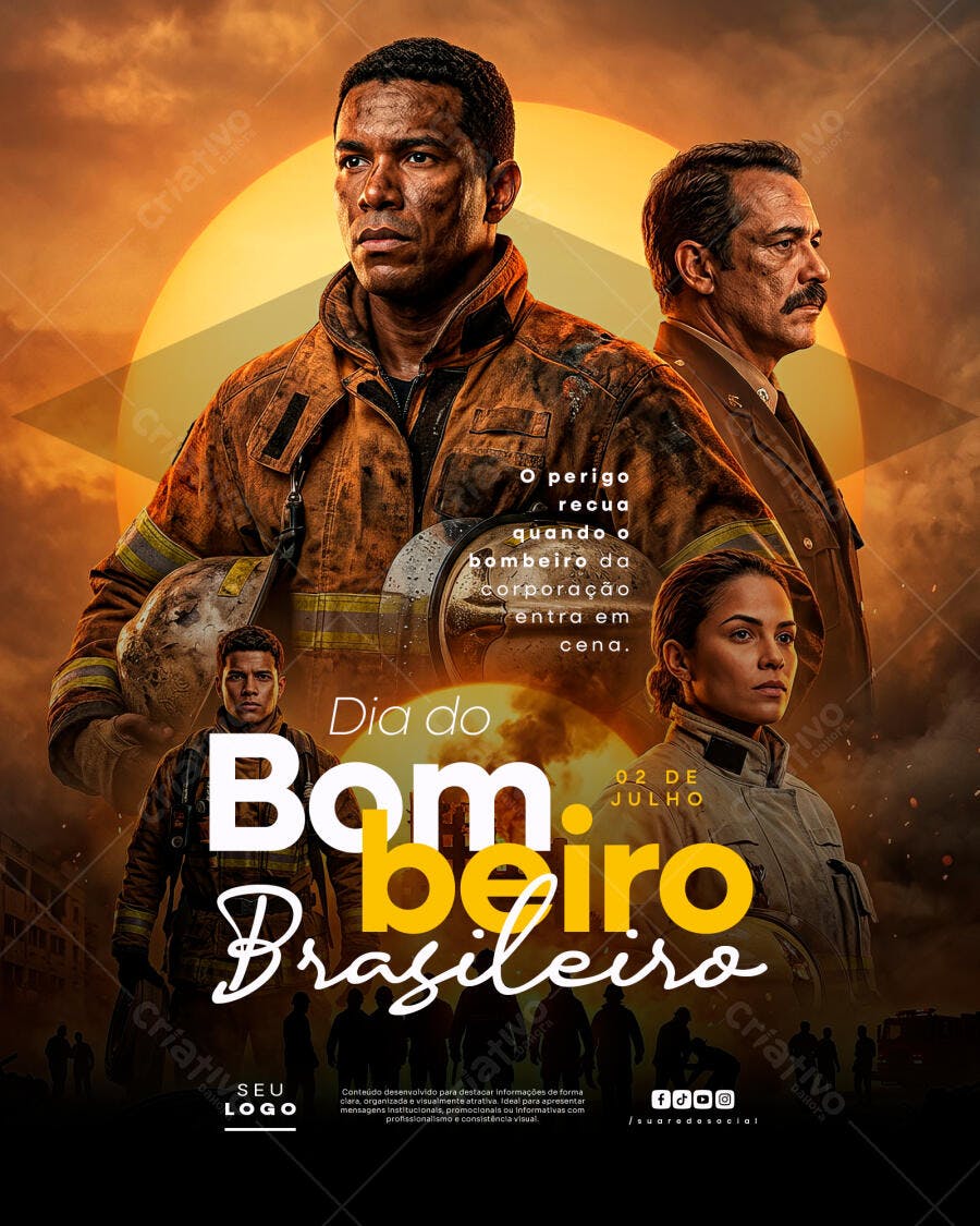 Post Instagram Dia do Bombeiro Brasileiro PSD Editável