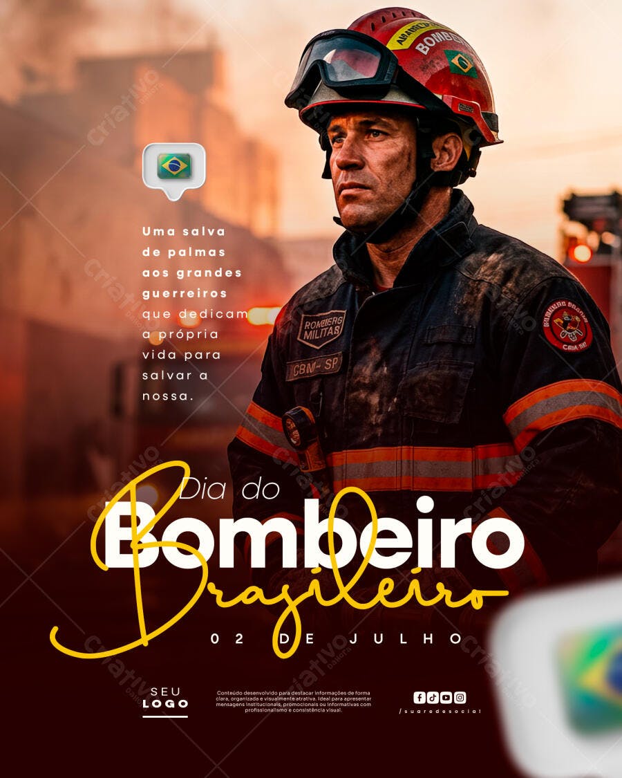 Post Instagram Dia do Bombeiro Brasileiro PSD Editável