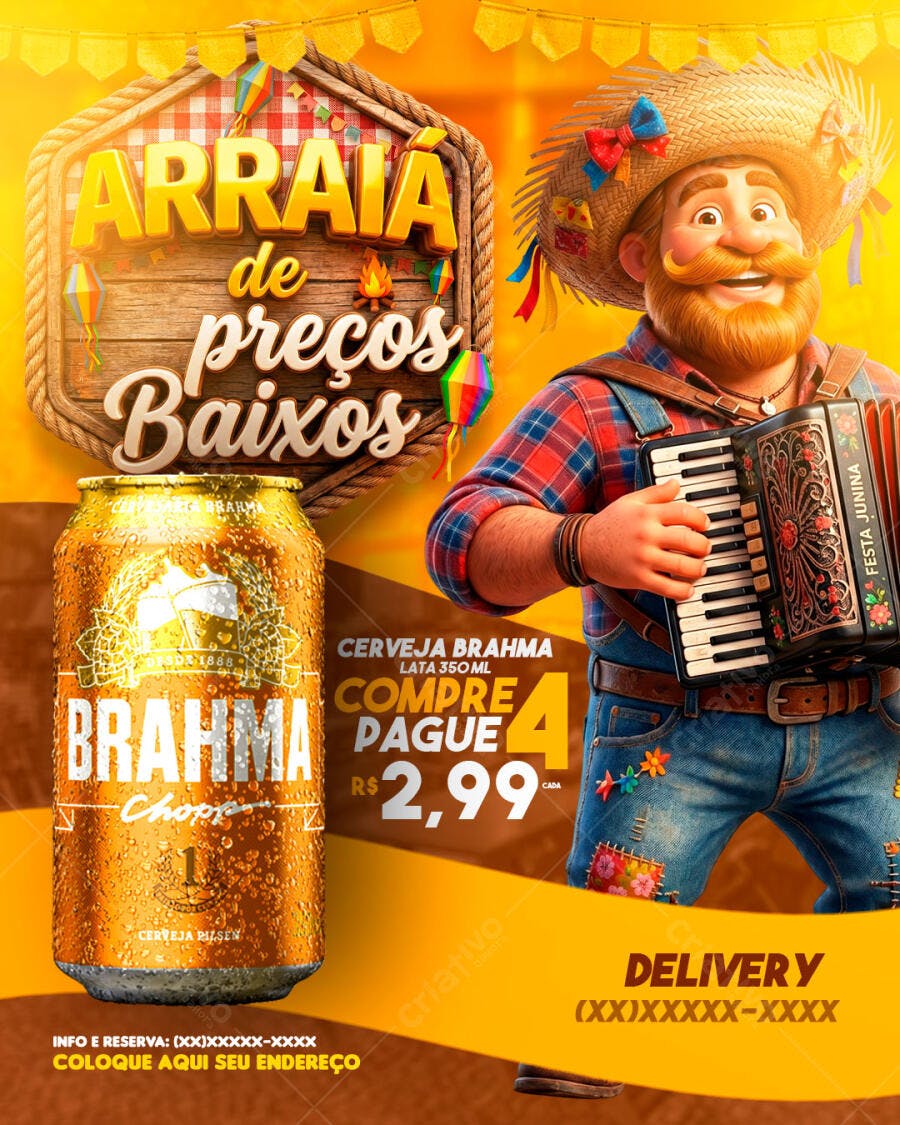 Post Instagram Festa Junina Arraial Preços Baixos PSD Editável