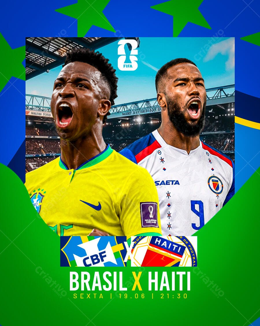 Post Instagram Jogo Brasil x Haiti Futebol PSD Editável