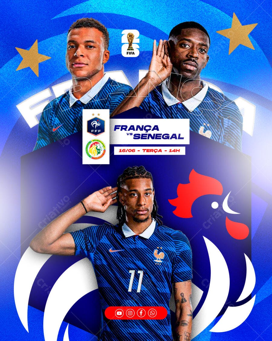 Post Instagram Jogo França Senegal Futebol PSD Editável